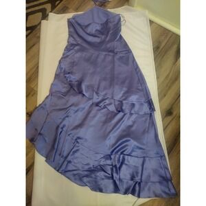 Steve Madden Lake Blue Satin Ruffle High-Low Halter Gown XP208962 size 10